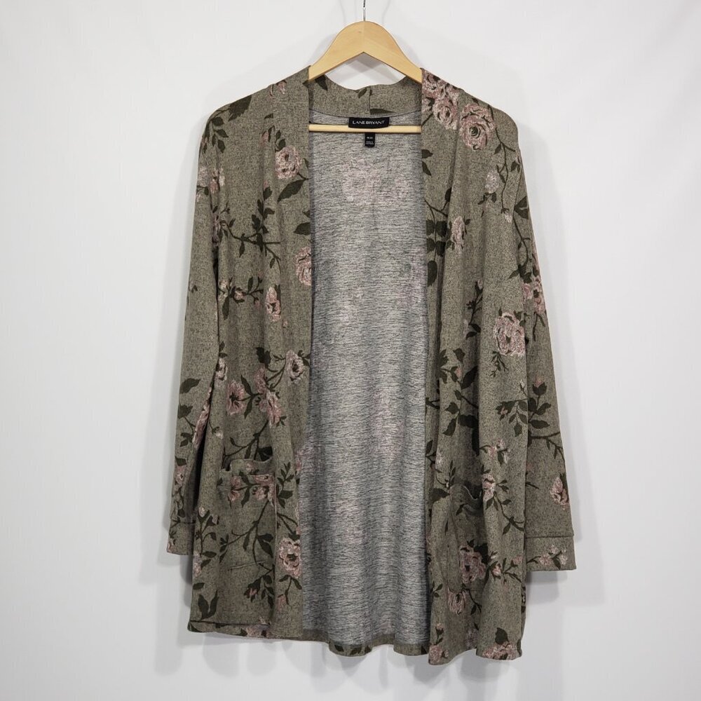 Lane Bryant  Olive Green Floral  Open Cardigan  Plus Size 18/20